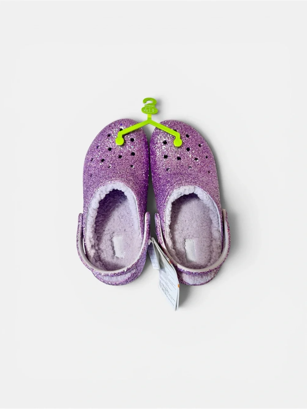 CROCS NWT Kids Purple Glitter Fuzzy Clog with Heel Strap Size 3